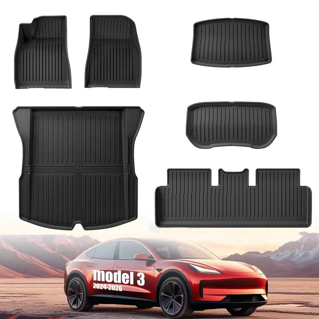 Car Floor Mat - Untuk Model 3 Highland 2024‑2026, Set